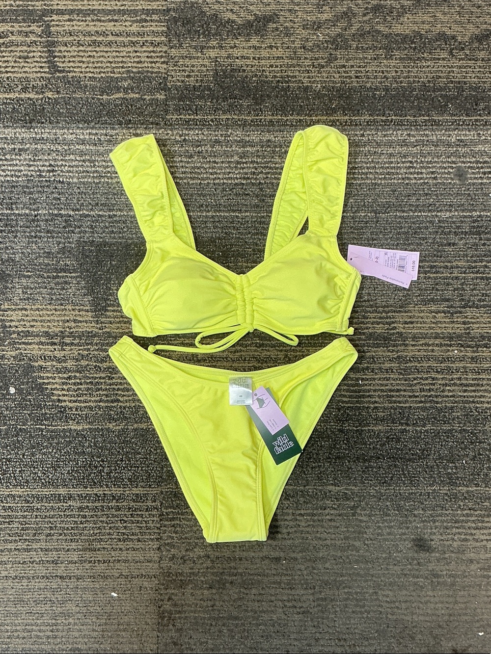 wild fable Neon Yellow Ruched Bikini Set